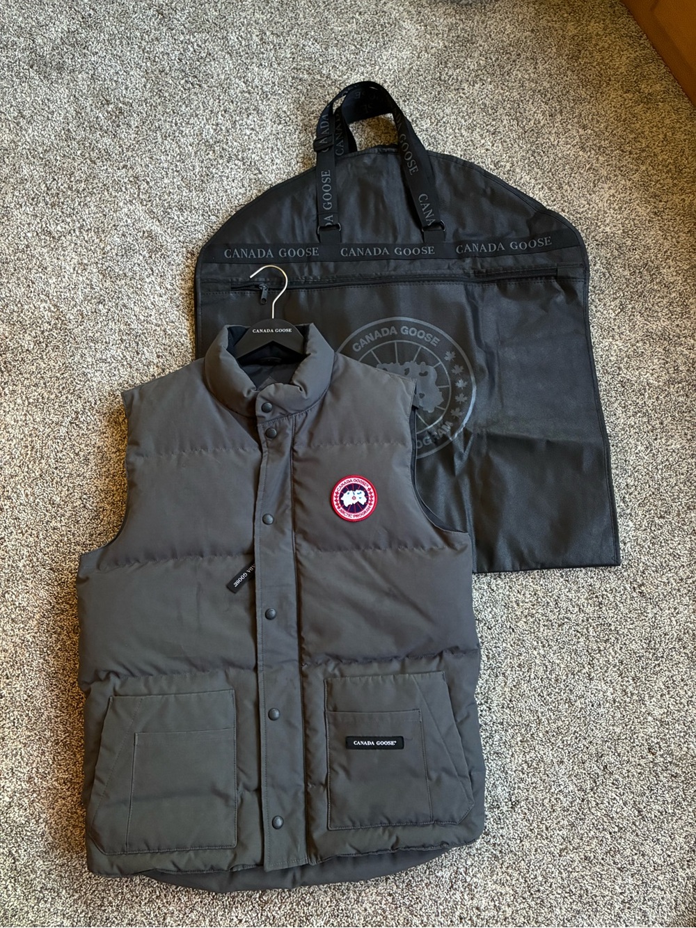 Canada Goose Men's Dark Gray Quilted Down Vest with Logo Patch